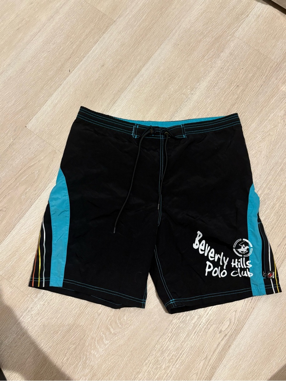 Beverly Hills Polo Club Black Swim Trunks with Teal Panels